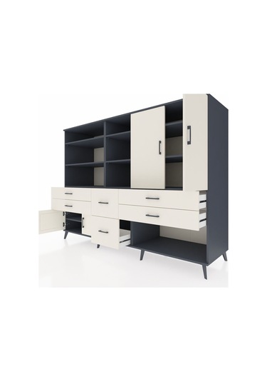 Kronos Dolap 10 Raflı 6 Çekmeceli 4 Kapaklı 220x59x163 Antrasit-a Antrasit-aytaşı