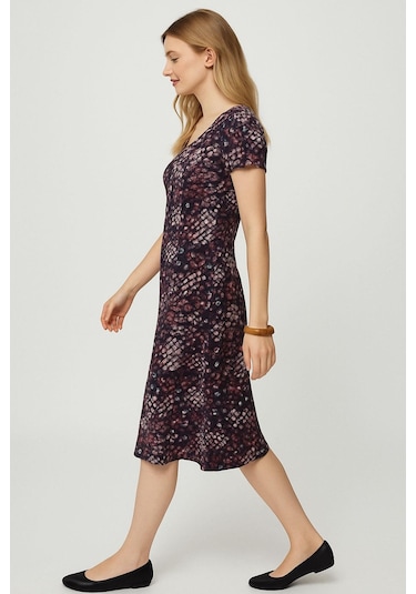 Dökümlü Rahat Kalıp Günlük Penye Kumaş Elbise Bordo