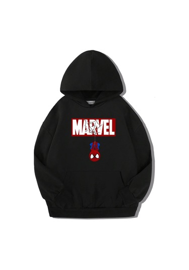 Brz Kids Unisex Çocuk Marvel Cute Spiderman Hoodie Siyah