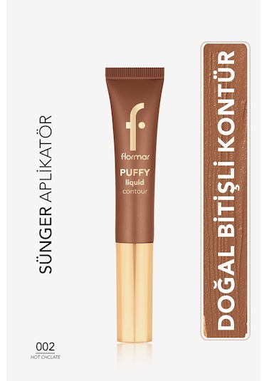Flormar Puffy Liquid Hafif Yapılı & Sünger Aplikatörlü Yoğunluğu Ayarlanabilir Likit Kontür 002 Hot Chclate