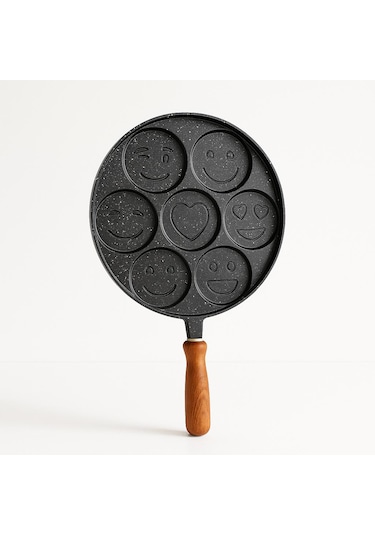 Emoji Krep Tavası - 26 Cm-döküm Granit-ahsap Saplı Siyah