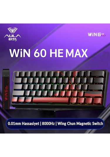 Aula Win60 He Max Manyetik Klavye Rapid Trigger Wing Chun Switch 8000hz Rgb Tkl Hot Swap Oyuncu Klavyesi Kırmızı