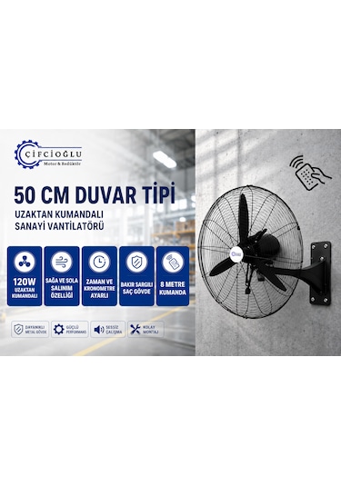 Çifçioğlu Siyah Duvar Vantilatörü 20 İnç 50 Cm Uzaktan Kumandalı 120 Watt