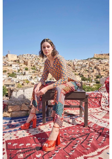 Monamise Kadın Etnik Desenli Yazlık Takım 23005 Çok Renkli