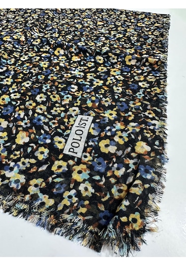 Poloist Desenli Flamlaı Keten Eşarp- 05652 İndigo