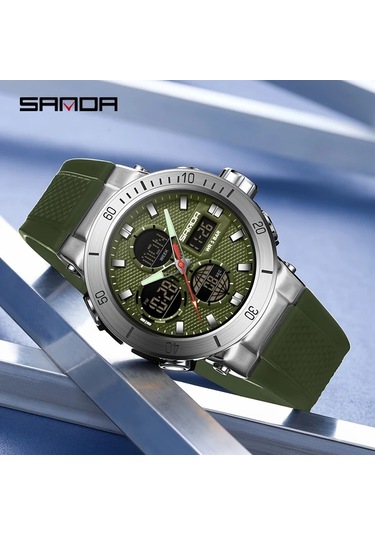 Oldfriend Sanda Yeşil Erkek Spor Saati Çift Ekran Su Geçirmez Koşu Alarm Takvim Diğer