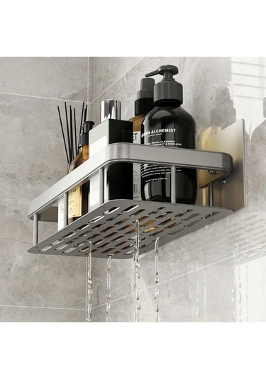 Banyo Raf Depolama Rafı Hiçbir Matkap Duvara Monte Şampuan Siyah