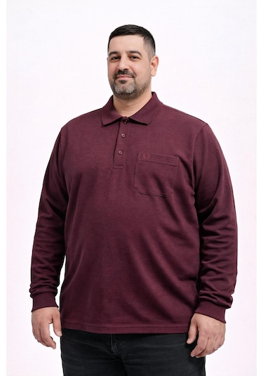 Classics Men Simenti Büyük Beden Erkek Polo Yaka Sweatshirt - 7565 Bordo