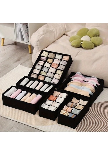 Gateesat Dayanıklı Kumaş 8 Bölmeli Gri Katlanır Dikdörtgen Çorap İç Giyiz Saklama Kutusu Gri