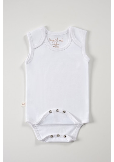 Tinylamb Bebek Atleti Beyaz Renk Bebek Bodysuit Kolsuz Set - 5 Parça