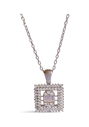 Baget Işıltılı Tasarım Kadın Gümüş Kolye