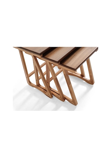 İstanbul Natural Üçlü Zigon Sehpa Ceviz Kayın Sehpa Ahşap