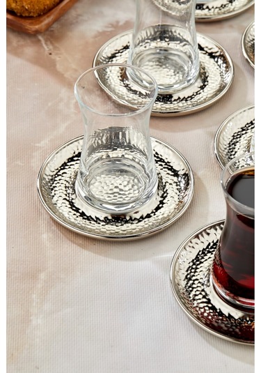 Cooker 6'lı Metal Dövme Desen Çay Tabağı Gold Ckr3576 Gold