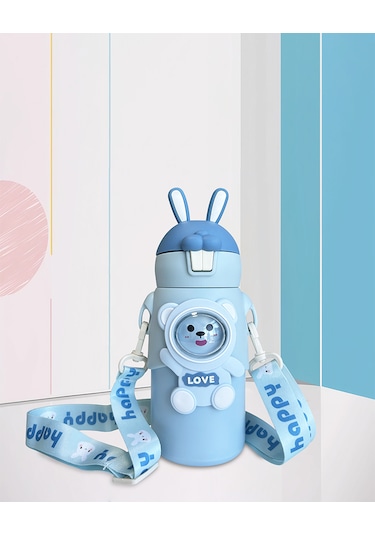 Mavi Tavşan Kulaklı Çocuk Termosu Paslanmaz Çelik Mavi