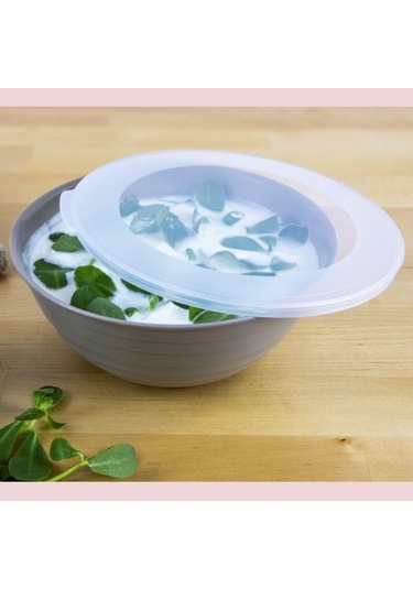 Ceronni Galaksi Desenli Kapaklı Kase 3lü Set 3lt 2lt 1lt Bej Bej