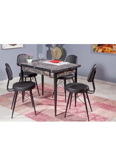 Kartal Dikdörtgen Masa, Eyfel Sandalye, Siyah 100x65 Siyah