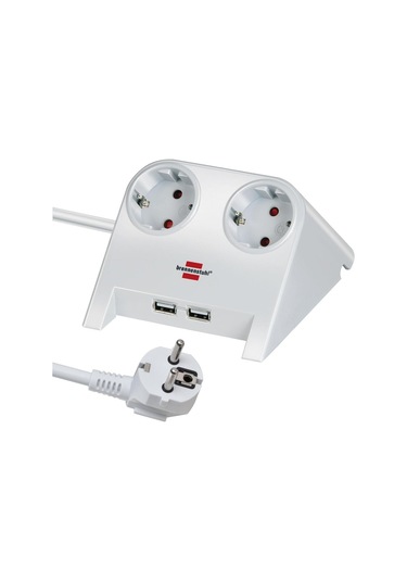 Masaüstü Power Priz 2'li Masa İçin 1,8 M Kablolu Masa Prizi, Kauçuk Ayaklı Çoklu Priz Ve 2 Kat Usb Beyaz Cilalı 1