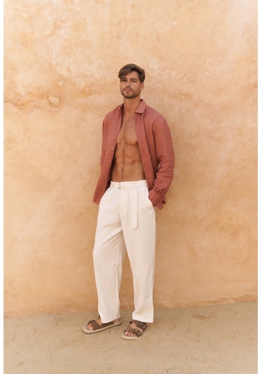 Mai Collection Lorenza Kemer Detay Ekru Erkek Pantolon Ekru