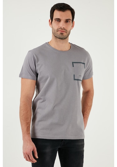 Buratti Bisiklet Yaka Pamuklu Slim Fit Erkek T Shirt 541Rework Açık Gri