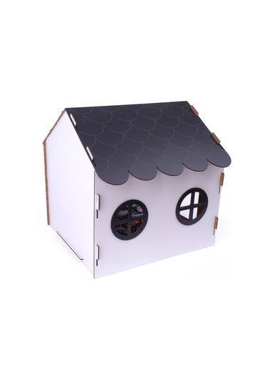 Ahşap Özel İsim Baskılı Dekoratif Kedi Evi-kulübesi, Kediler İçin Kulübe, Kedi Kulübesi Beyaz-siyah