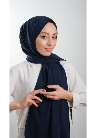 Lacivert Düz Klasik Şal Medine Ipeği Sade 202103_02 Lacivert
