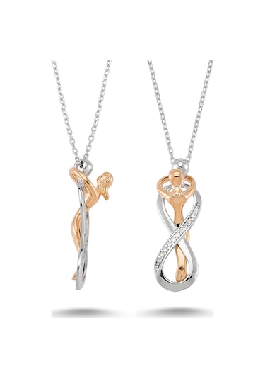Gümüş Sonsuzluk Sarılan Çift Kolyesi Taşlı Wsn140