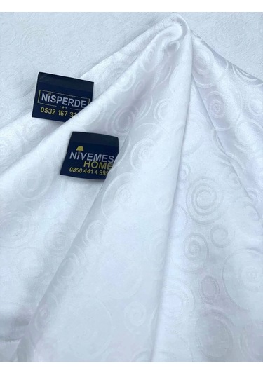 Nivemeshome 140x240 Beyaz Daire Sembol Leke Tutmaz Masa Örtüsü Beyaz