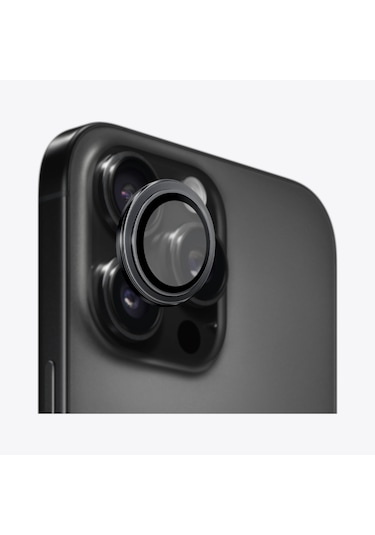 Safeus Safir Temperli Kamera Lens Koruyucu Apple Uyumlu iPhone 16 Pro Max İle Siyah