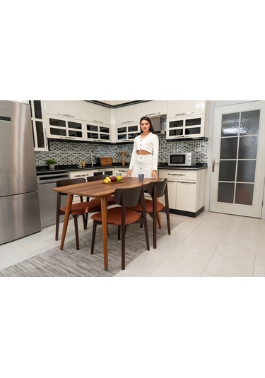 Opus Ceviz Ahşap 4'lu Mutfak Salon Yemek Odası Sandalyesi