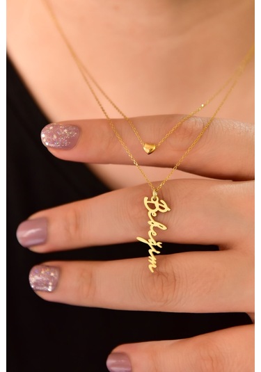 925 Ayar Gümüş Altın Kaplama Kalp ve Bebeğim Yazılı Asansörlü Kolye