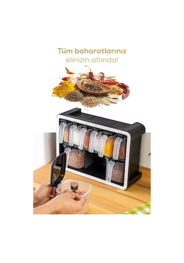 Vienev 9lu Standlı Kendinden Yapışkanlı Kaşıklı Baharatlık Seti Antrasit