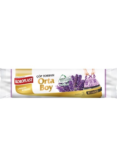 Koroplast Güçlü Büzgülü Çöp Torbası Lavanta Kokulu Orta Boy 15'li