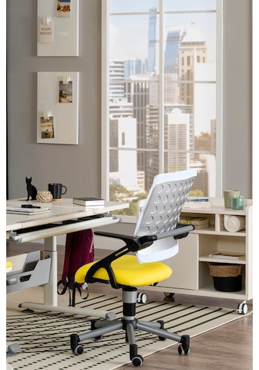 Creo Mobili Yükseklik Ayarlı Vega Plus Çalışma Sandalyesi, Ofis Ve Bilgisayar Koltuğu Beyaz/sarı Gri