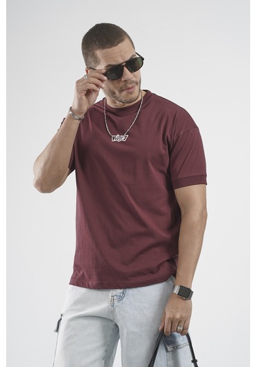 Kolu Ribanalı Regular Kalıp Erkek Düz Basic Tişört Bordo