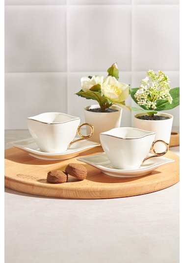 Emsan Sonsuz Aşk 2 Kişilik Kahve Fincan Takımı Beyaz Gold 100 ML