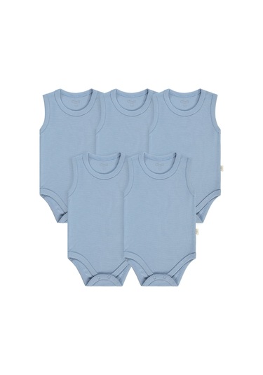 Civil Baby Organik 5 Li Sıfır Kol Çıtçıtlı Badi - Mavi