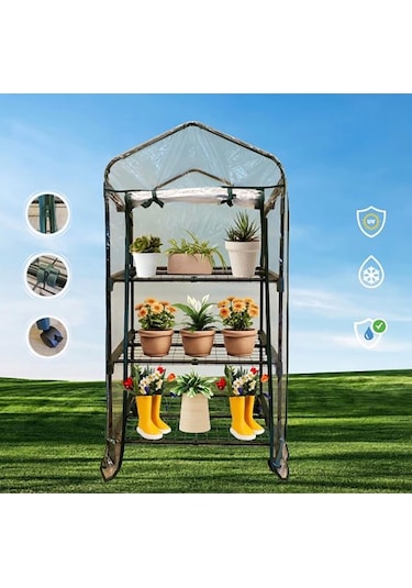Gardener 16030 3 Katlı Tekerlekli Portatif Şeffaf Bahçe Serası - 69 Cm X 49 Cm X 125 Cm