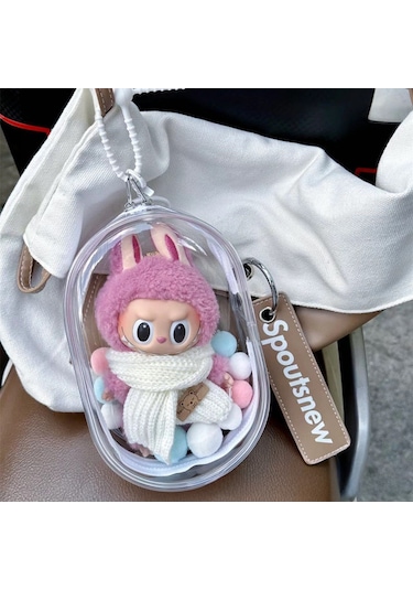 Moveevo Labubu Vinil Bebek Çantası - 15cm & 10cm Toz Geçirmez Taşıma Çantası Şeffaf