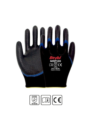 Beybi NMF120 10 bEDEN 12Lİ Mikro Köpük 1-2 Nitril Kaplı Polyester Örgü Eldiven