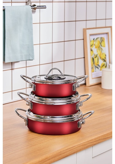 Karaca Ateş Emaye 6 Parça Omlet Seti Bordo