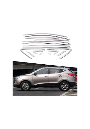 Hyundai ix35 Uyumlu Paslanmaz Krom Cam Çerçeve Çıtası Seti 48613
