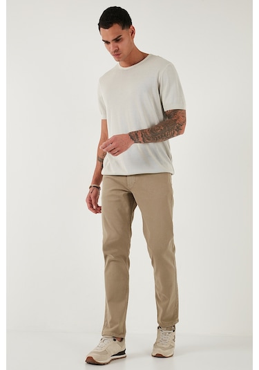 Buratti Pamuklu Comfort Fit Normal Bel Boru Paça Jeans Erkek Kot Pantolon 4412C19Texas Bej