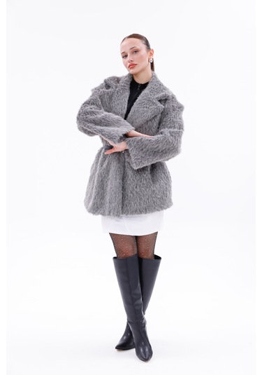 Kemer Detaylı-astarlı-düğmeli Kadın Kaban Gri