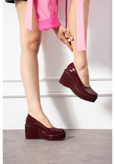 Zenneshoes Helena Dolgu Topuklu Kadın Ayakkabı Bordo