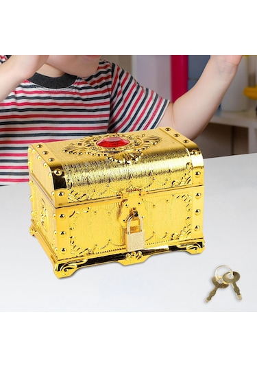Homyl Korsan Hazine Sandığı Dekoratif Vintage Sandık Kutusu Altın