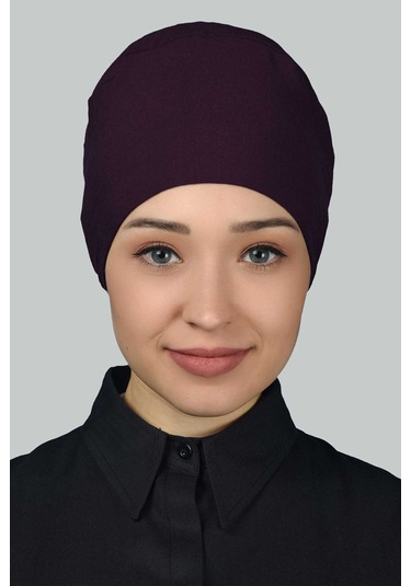 Altobeh Kadın Pratik Dikişsiz Bağcıklı Kaymayan Tesettür Penye Bone - Mürdüm