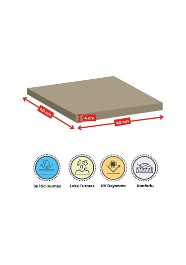 4'lı Sandalye Minderi Su İtici Kumaş 40x40 Cm Sünger Sandalye Minderi Bağcıklı Bej