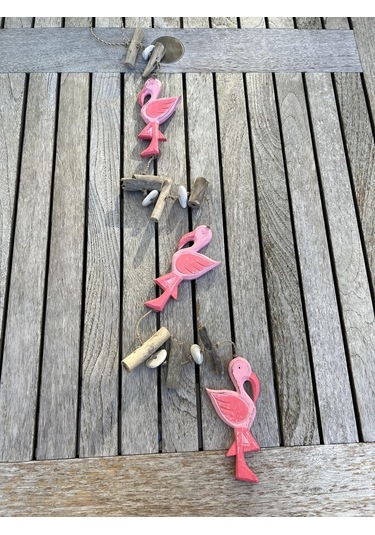 Eskitme Boyalı Ahşap Flamingolar Pembe Askılı Süs /flamingo Temalı Duvar Balkon Dekoru