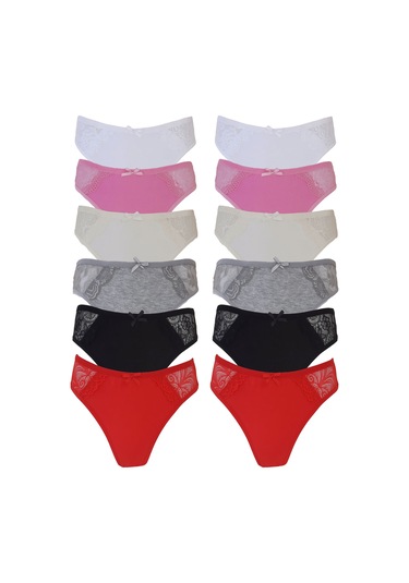 12li Kadın Dantel Detaylı Bayan Külot Pamuklu İç Çamaşırı Firuze