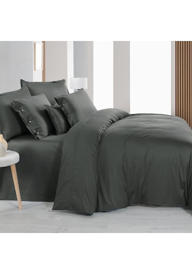 Sarev Monochrome Dark Gray %100 Pamuk Saten ''300 Tc" Nevresim Takımı Ks V9 Kahverengi